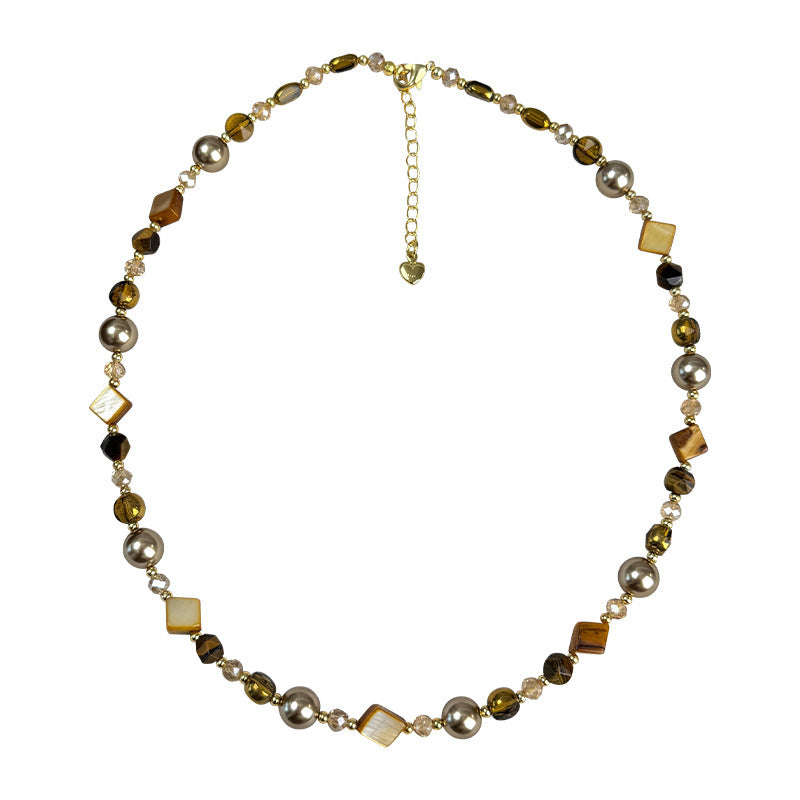 Natural Stone Necklace Women's Brown Pearl Necklace Accessories