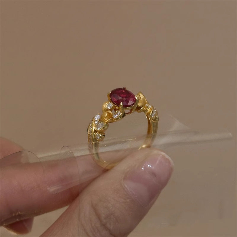 Pigeon Blood Red Zircon Brushed Ring