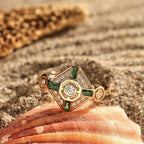 Ins Emerald Diamond Ring Fashion Square