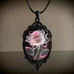 Charming Transparent Petal Rose Pattern Glass Pendant Necklace
