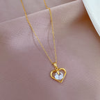 Light Luxury Temperament Real Gold Gorgeous Loving Heart Zircon Necklace For Women