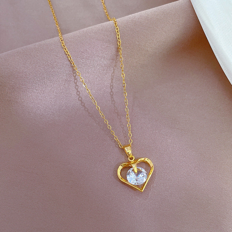 Light Luxury Temperament Real Gold Gorgeous Loving Heart Zircon Necklace For Women