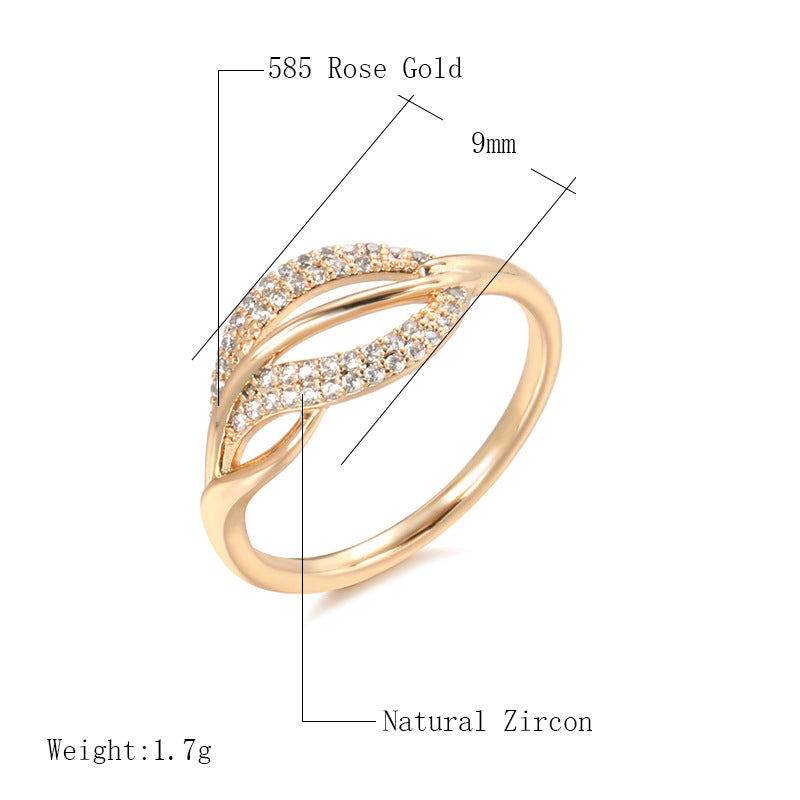 Rose Gold Zircon Fashion Feather Women's Ring