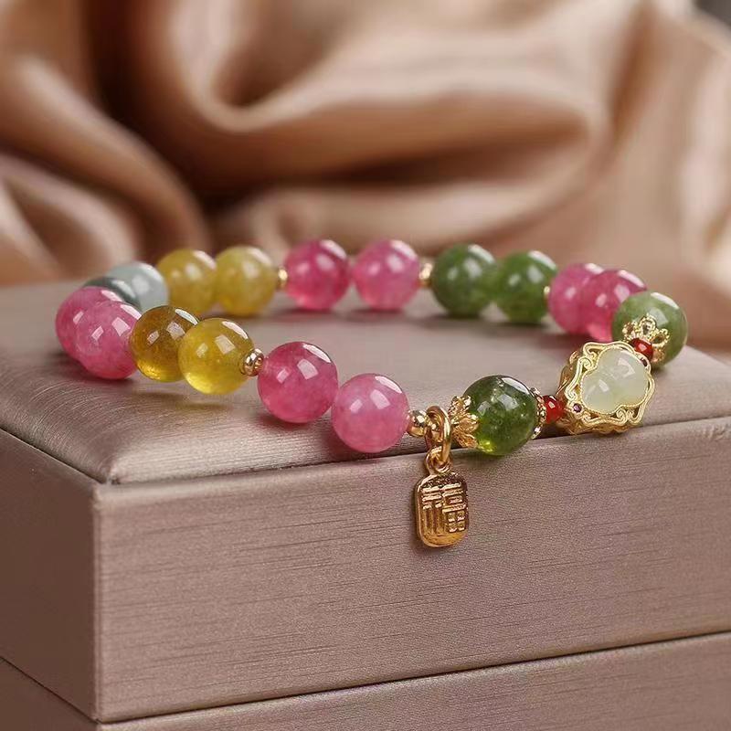 Color Tourmaline Gourd Blessing Card Bracelet