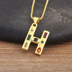 Copper Plating 18K Real Gold 26 English Letter Simplicity Colorful Crystals Necklace
