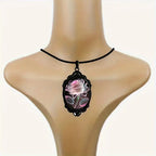 Charming Transparent Petal Rose Pattern Glass Pendant Necklace