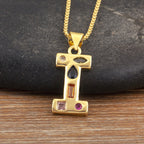 Copper Plating 18K Real Gold 26 English Letter Simplicity Colorful Crystals Necklace