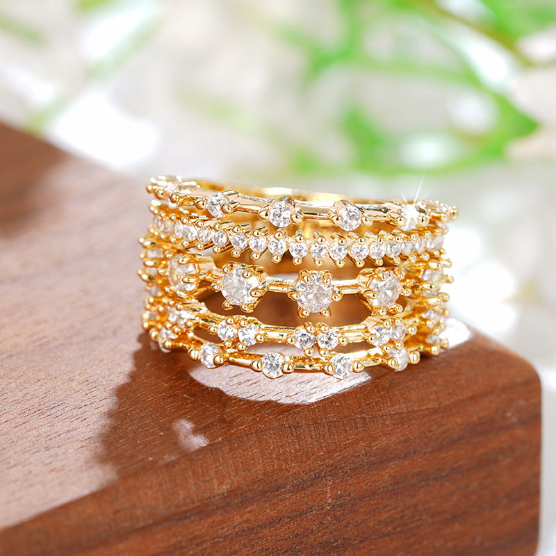 Arrangement And Combination Light Luxury Multi-line Design Ring