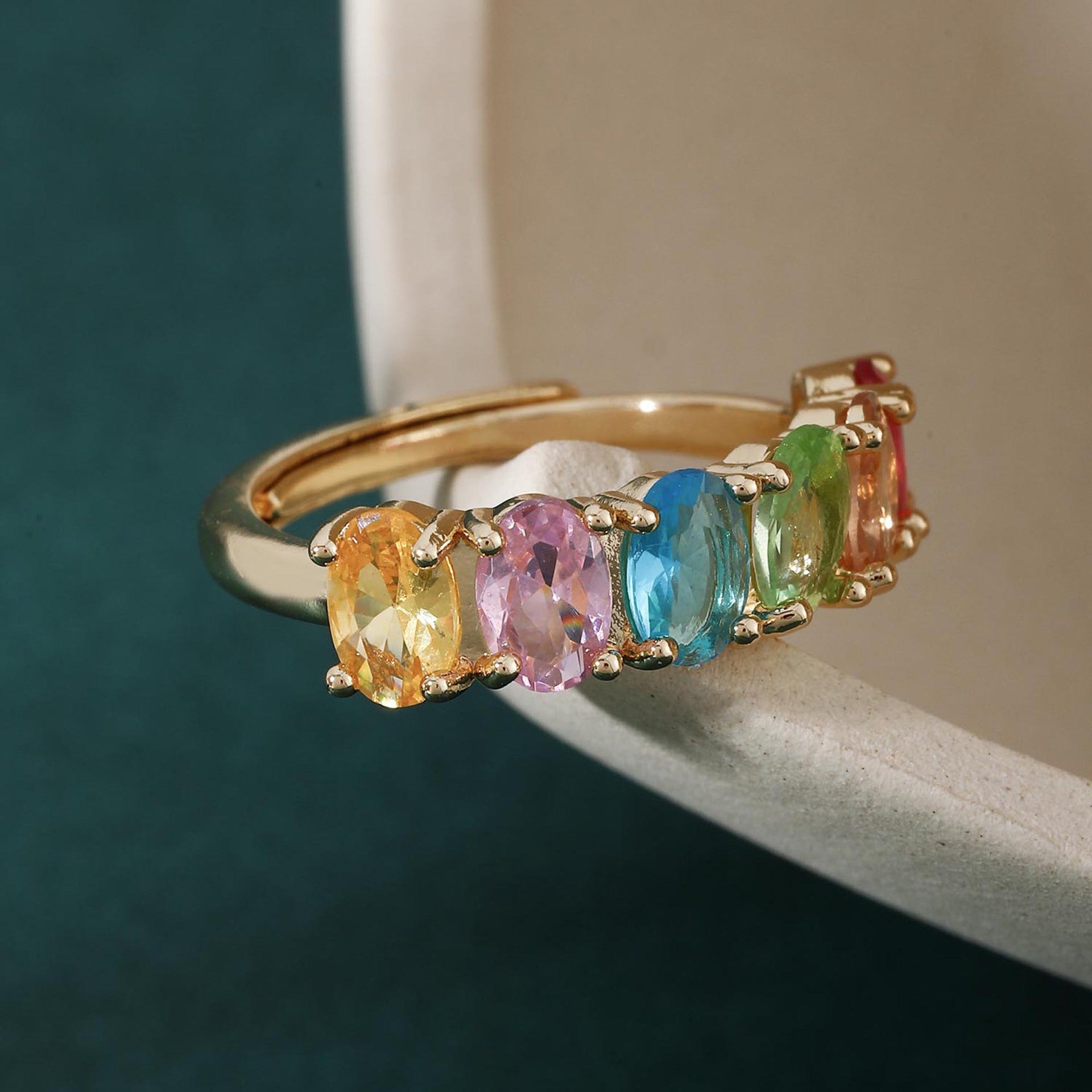Women's All-match Simple Retro Color Zircon Ring