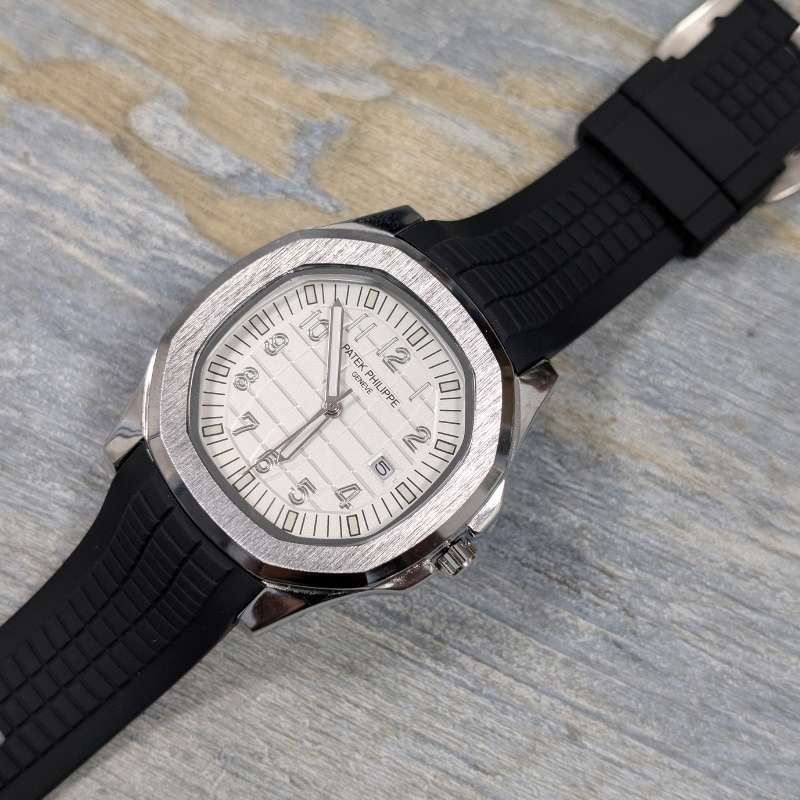 Watch Patek Phillippe Black Silicon Strap & White Quartz Dial