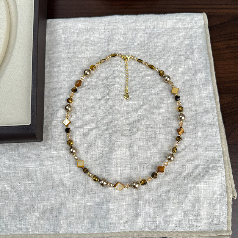 Natural Stone Necklace Women's Brown Pearl Necklace Accessories