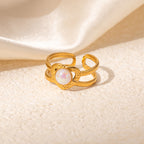 Colored Loving Heart Hollow Open-end Titanium Steel Adjustable Ring