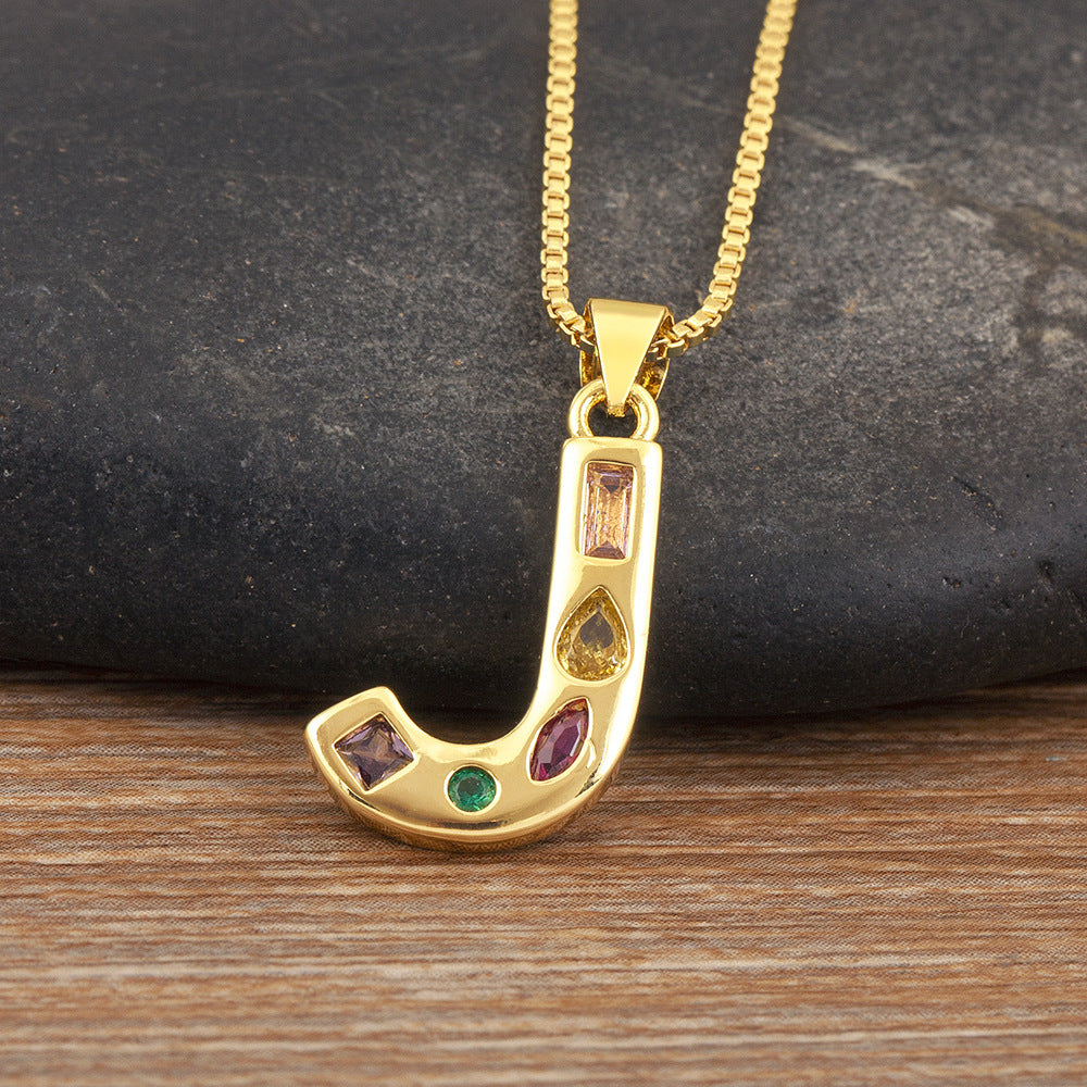 Copper Plating 18K Real Gold 26 English Letter Simplicity Colorful Crystals Necklace