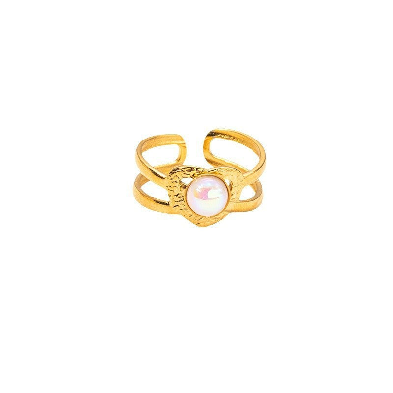 Colored Loving Heart Hollow Open-end Titanium Steel Adjustable Ring