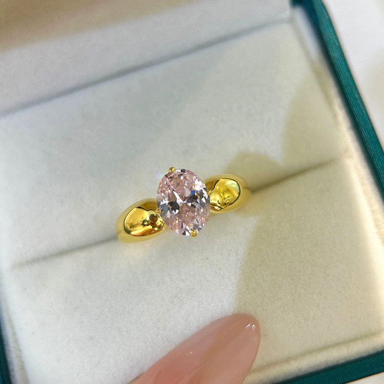 Retro Exquisite Hong Kong Style Peach Oolong Rhinestone Ring