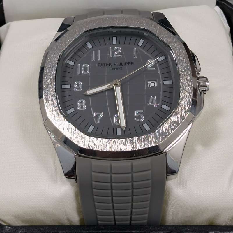 Watch Patek Phillippe Grey Silicon Strap & White Quartz Dial