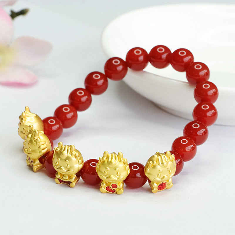 Natural Red Agate Bracelet Five Blessing Dragon Bracelet