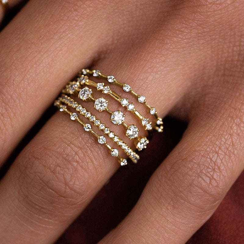 Arrangement And Combination Light Luxury Multi-line Design Ring