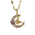 New Temperament Entry Lux Full Zirconium Ring Butterfly Pendant Titanium Steel Necklace