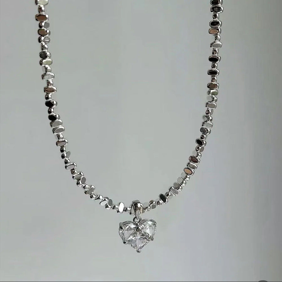 Super Copper Inlaid Zircon Love Pendant Necklace Summer Irregular