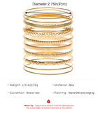 Ethnic Style Alloy Retro Wide Gold Glossy Wristband Bracelet 10 PCs Set