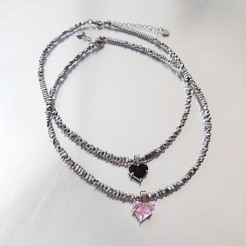 Super Copper Inlaid Zircon Love Pendant Necklace Summer Irregular