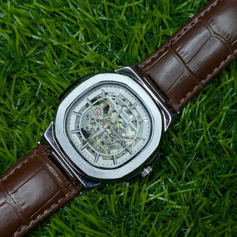 Watch CASIRUI Automatic Skeleton Dial Brown Leather