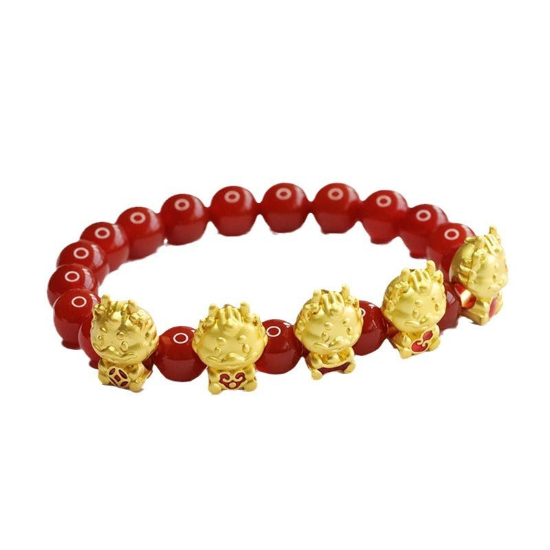 Natural Red Agate Bracelet Five Blessing Dragon Bracelet