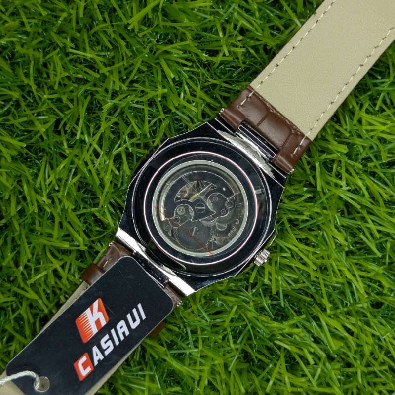 Watch CASIRUI Automatic Skeleton Dial Brown Leather