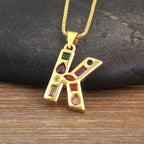 Copper Plating 18K Real Gold 26 English Letter Simplicity Colorful Crystals Necklace