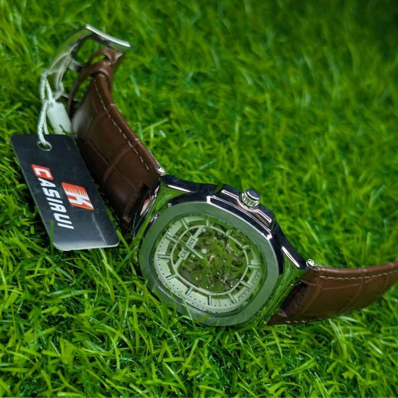 Watch CASIRUI Automatic Skeleton Dial Brown Leather