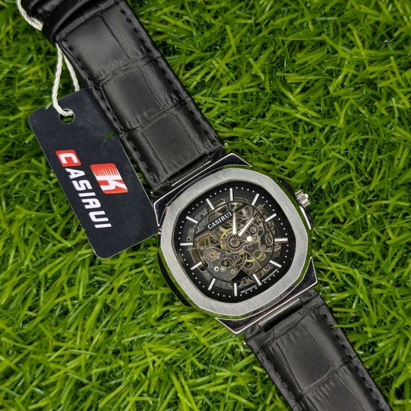 Watch CASIRUI Automatic Skeleton Dial Black Leather