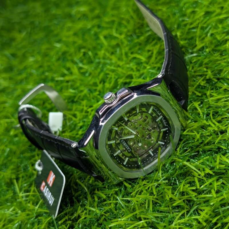 Watch CASIRUI Automatic Skeleton Dial Black Leather