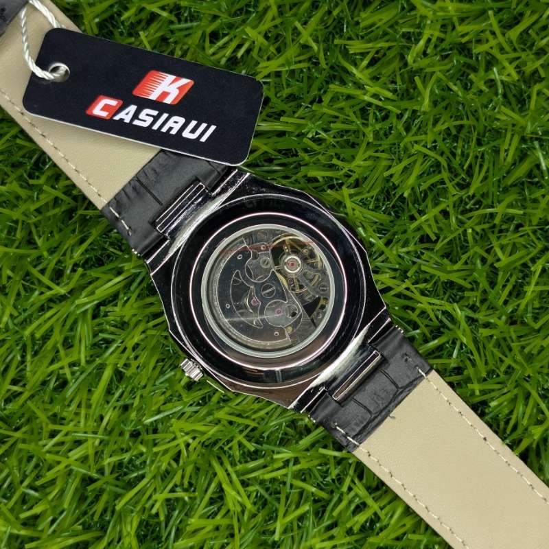 Watch CASIRUI Automatic Skeleton Dial Black Leather