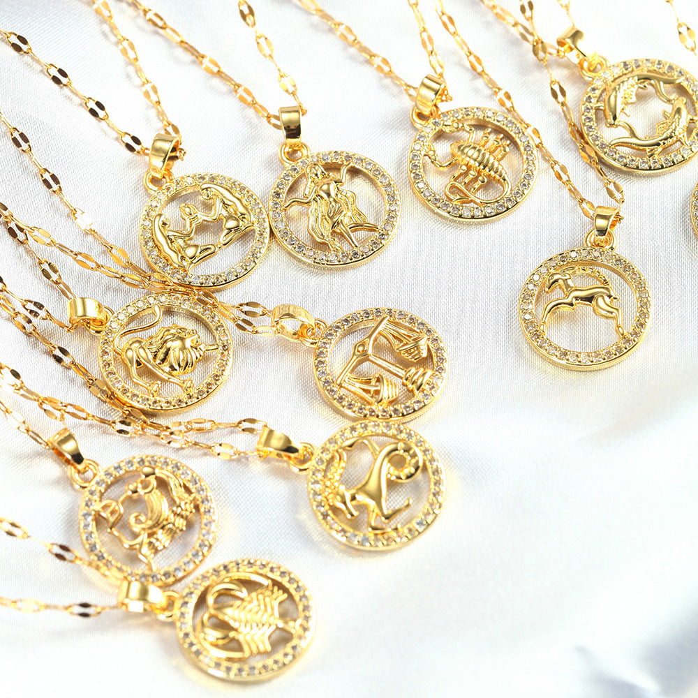 Golden Twelve Constellation Pendant Necklace INS Style