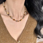 Natural Stone Necklace Women's Brown Pearl Necklace Accessories