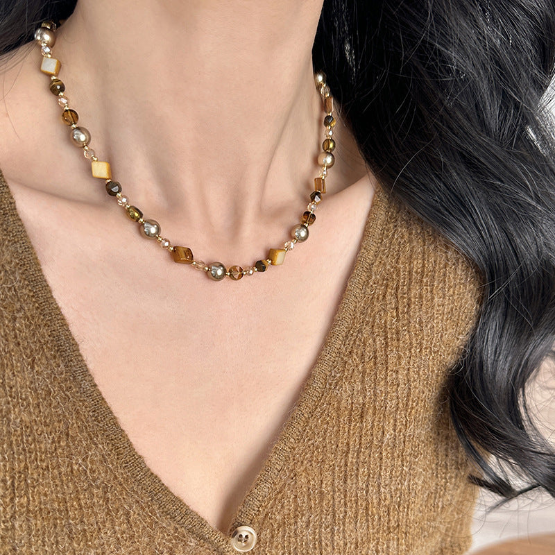 Natural Stone Necklace Women's Brown Pearl Necklace Accessories