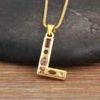 Copper Plating 18K Real Gold 26 English Letter Simplicity Colorful Crystals Necklace