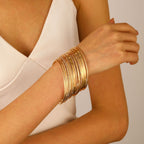 Ethnic Style Alloy Retro Wide Gold Glossy Wristband Bracelet 10 PCs Set