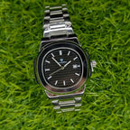 Watch Diamond Blue Black Dial Silver Chain