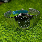 Watch Diamond Blue Black Dial Silver Chain