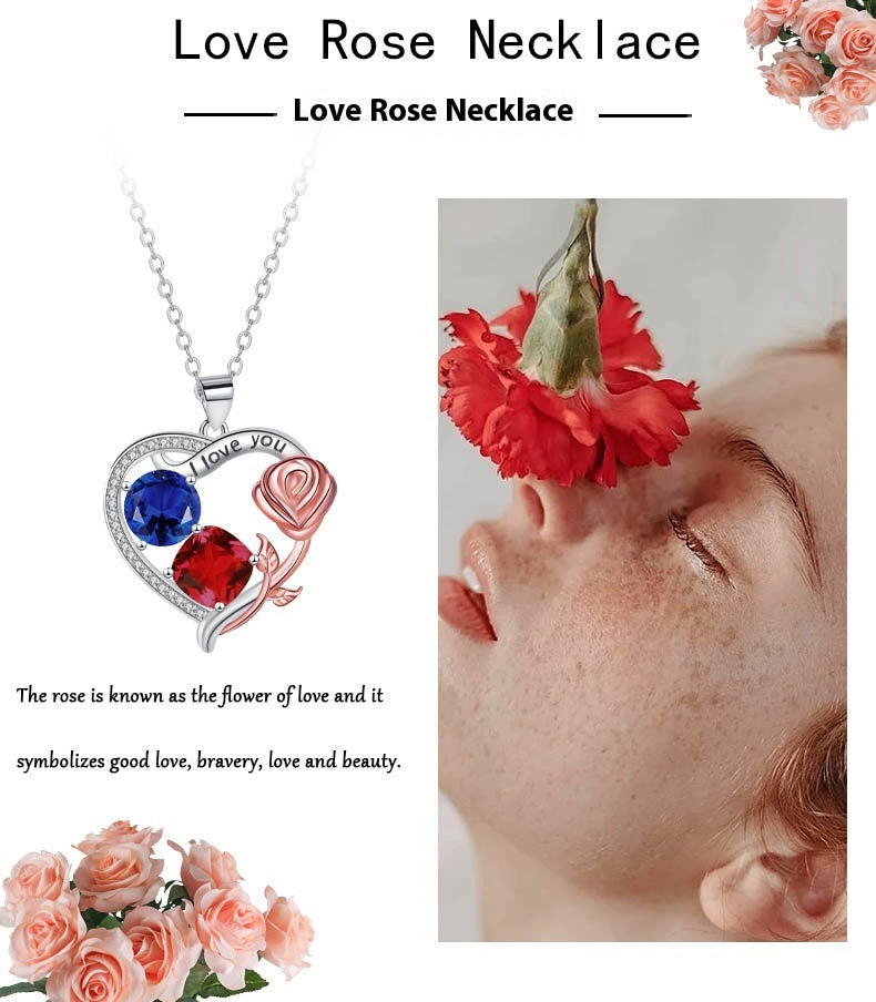 Ornament Love Pendant Rose Necklace