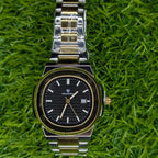 Watch Diamond Blue Black Dial Two Tone Silver Gold Chain