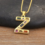 Copper Plating 18K Real Gold 26 English Letter Simplicity Colorful Crystals Necklace