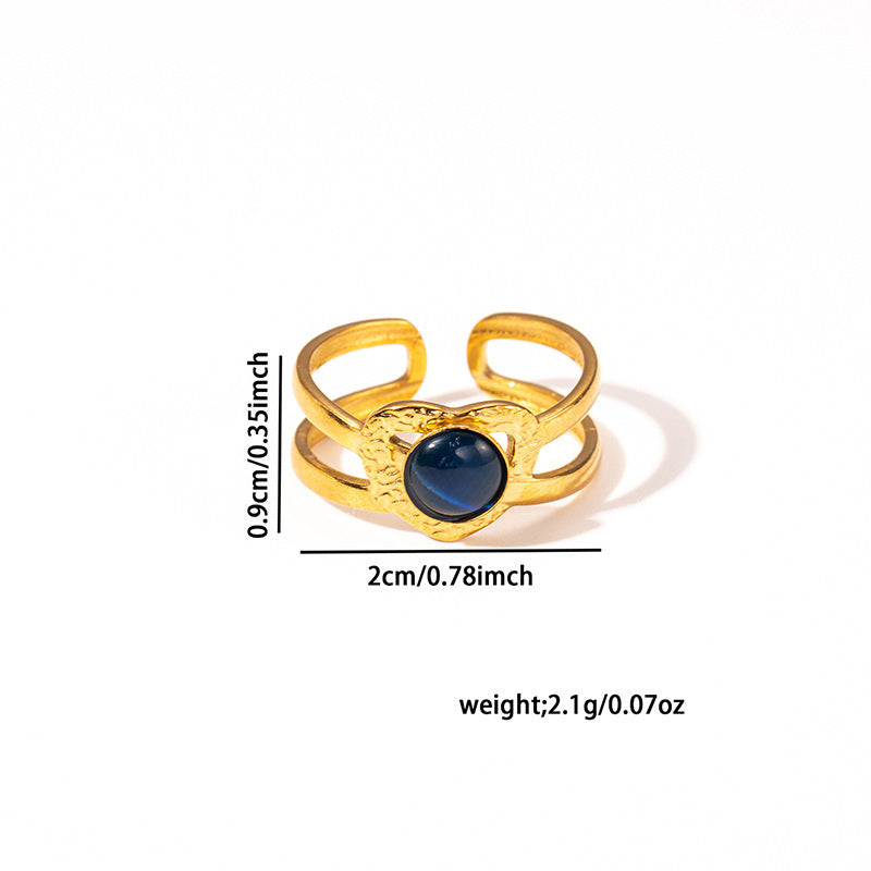 Colored Loving Heart Hollow Open-end Titanium Steel Adjustable Ring