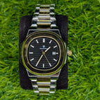 Watch Diamond Blue Black Dial Two Tone Silver Gold Chain