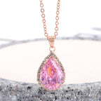 Water Drop Rose Gold Rhinestone Elegant Pink Color Necklace