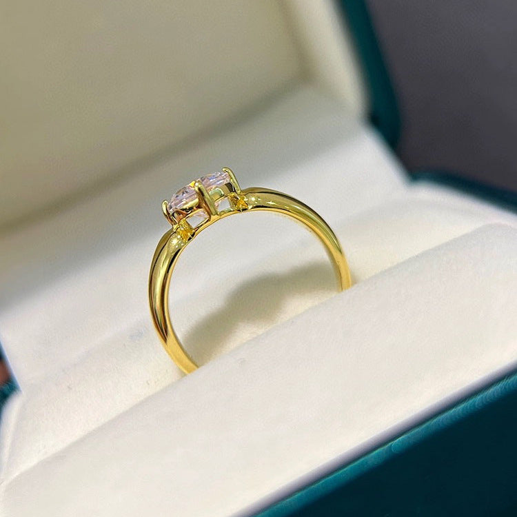 Retro Exquisite Hong Kong Style Peach Oolong Rhinestone Ring