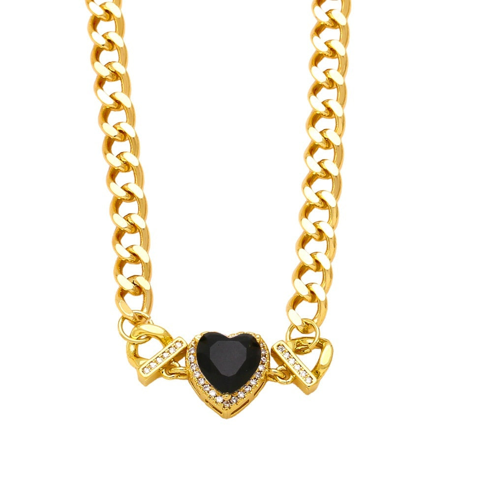 Necklace Hip Hop Cuban Link Chain Loving Heart Zircon Stitching Necklace