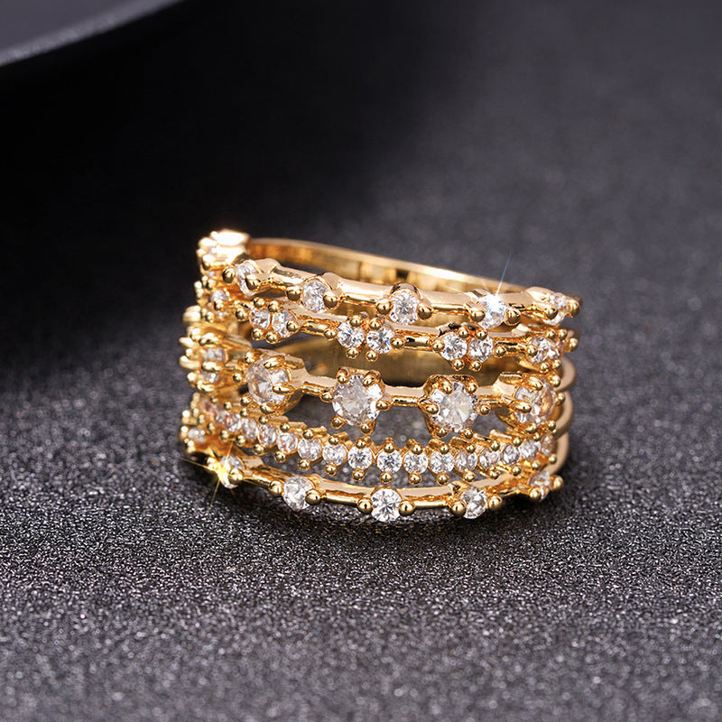 Arrangement And Combination Light Luxury Multi-line Design Ring